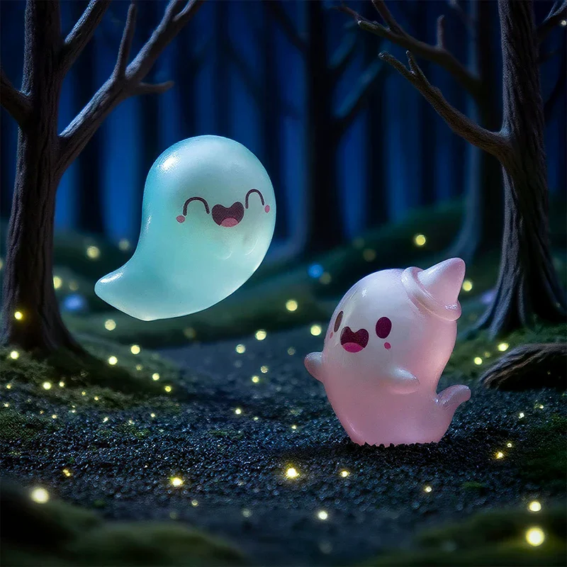 6PCS Halloween Cute Ghost Small Figurines Luminous Decoration Mini Toy Party Cartoon Resin Desktop Ornament Glow In Dark