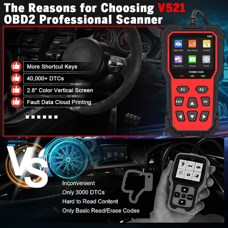 V521 Car Scanner Diagnostic Tool for Quick Error Detection Trouble Code Erasing Drop Shipping