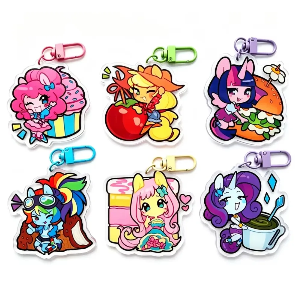Acrylic Keychain - Applejack, Twilight Sparkle, Rainbow Dash, Fluttershy, Rarity Chibi Food Theme Bag Charm Gift for Fans