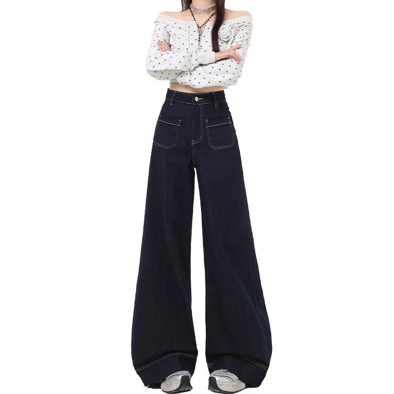 FINEWORDS Vintage Koreanische Verdicken Kaschmir Winter Jeans Frauen Casual Breite Bein Warme Jeans Streetwear Easymatch Hohe Taille Jeans