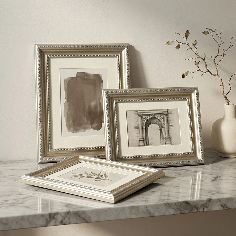 2 Pack Antique Two-Tone Silver Gold Picture Frames With Mat Ornate Rope Molding Photo Frame For Wall Desk Display 8×10in-A4cm