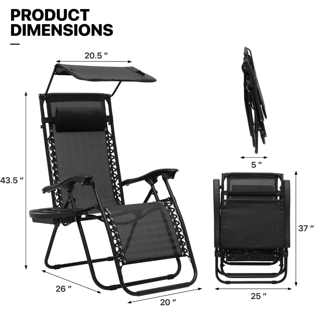 Headrest and Side Tray Relaxing Chair Breathable Cool Mesh Recliner 330lbs Capacity Black Freight Free Outdoor Furniture