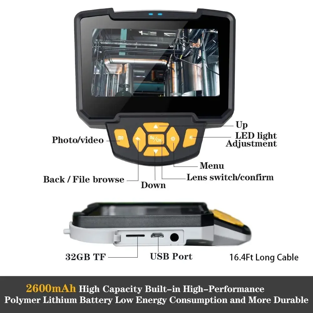 8.0mm 4.3 Inch HD 1080P Handheld Endoscope Camera 1/5/10M Single/Dual Lens Pipe Inspection Engine Sewer Borescope Tool Case