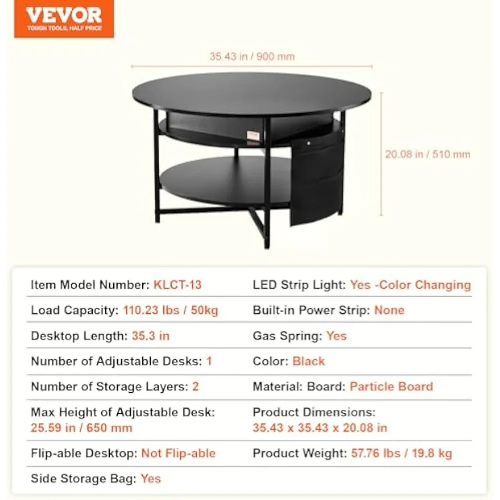 Round Coffee Table with Storage and Hidden Compartment for Living Room, 35.3 inches Diameter