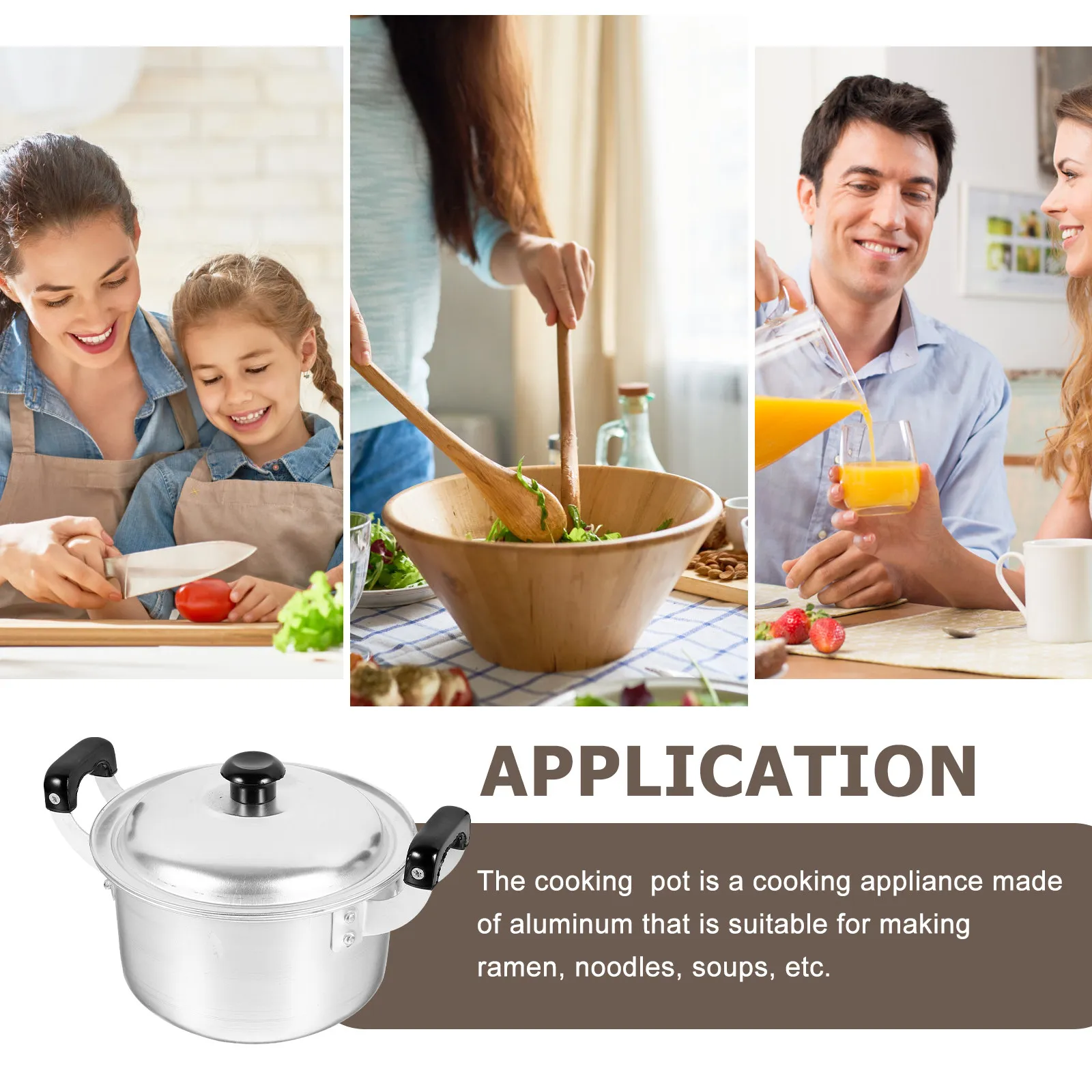 

Алюминиевая кастрюля с двойными ручками, легкая, термостойкая, для приготовления рамена, маленькая кухонная утварь, универсальная кастрюля