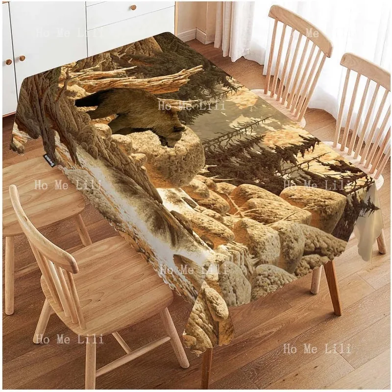 Swono grizzly toalhas de mesa animal urso brook canyon floresta montanha natureza cozinha jantar mesa decoração mesa poliéster
