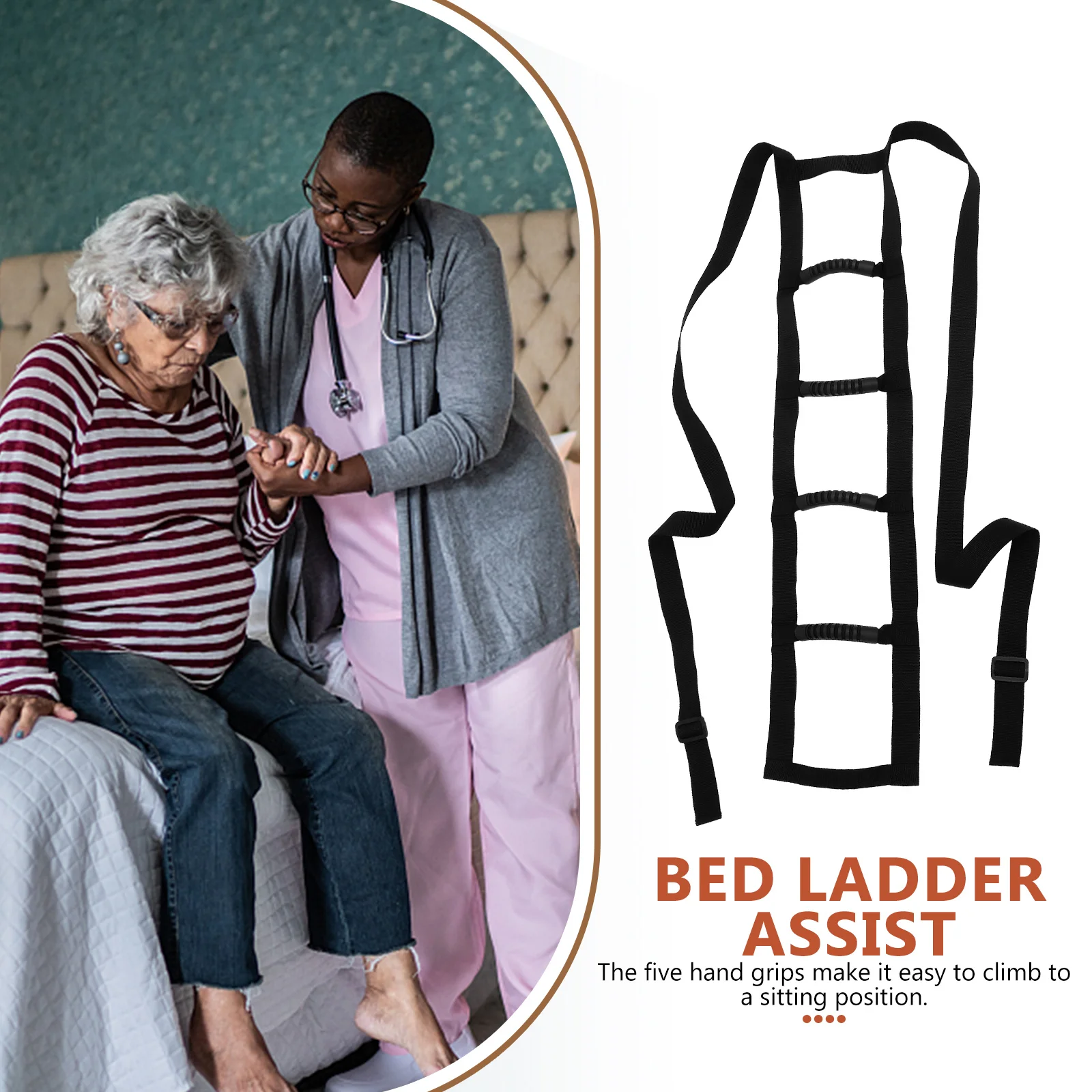 

Bed Ladder Assist Strap for Elderly 5 Soft H Adjustable Tension Belt Black Fits Any Bedframe Easy Install Remove Thick
