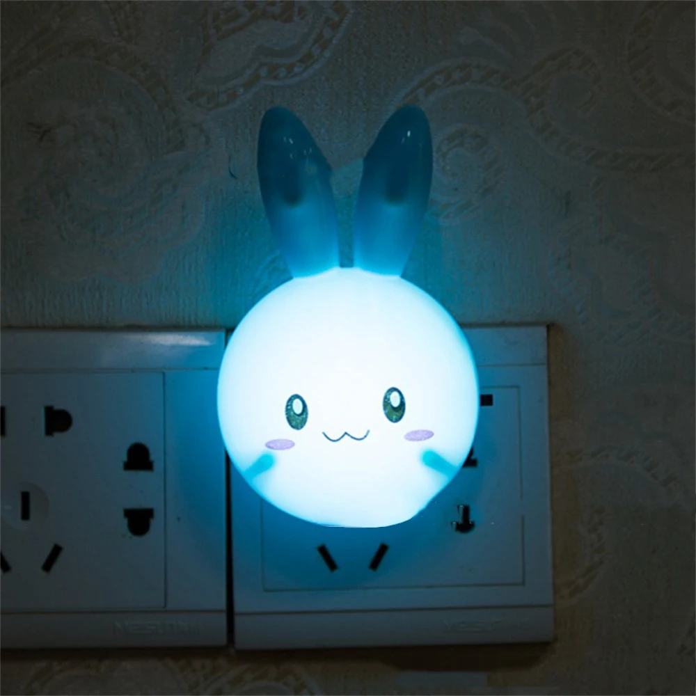 Colors LED Cartoon Cute Rabbit Night Lamp Switch ON/OFF Wall Light AC110-220V US Plug Bedside Lamp For Children Kids Baby Gift