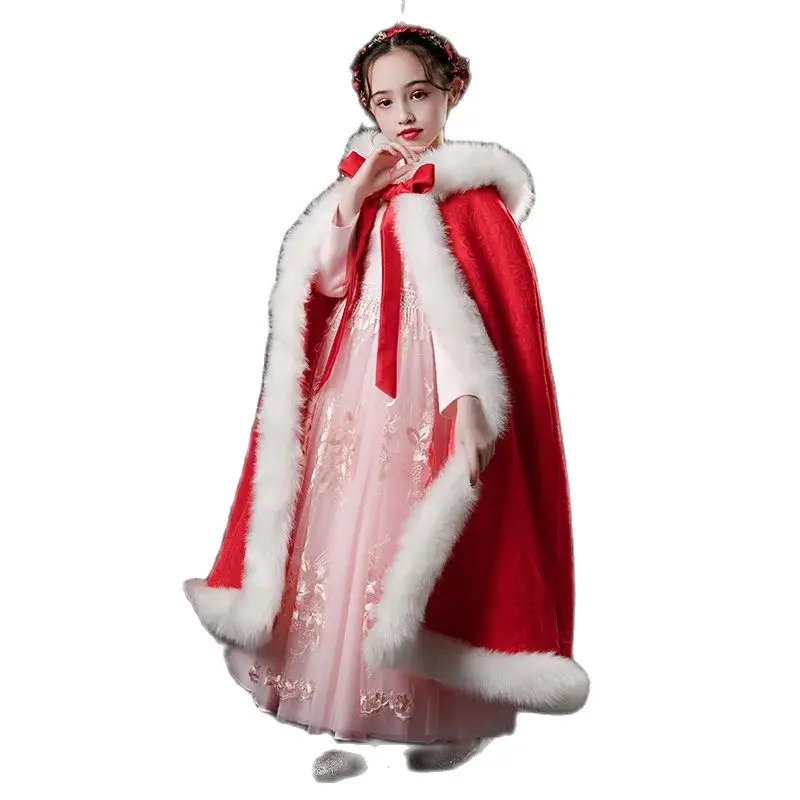 Pink Red Faux Fur Cape For Kids Girl Winter Warm Clothes Wedding Party Dress Faux Fur  Cloak Stole Jacket Wrap Shrug Bolero Coat