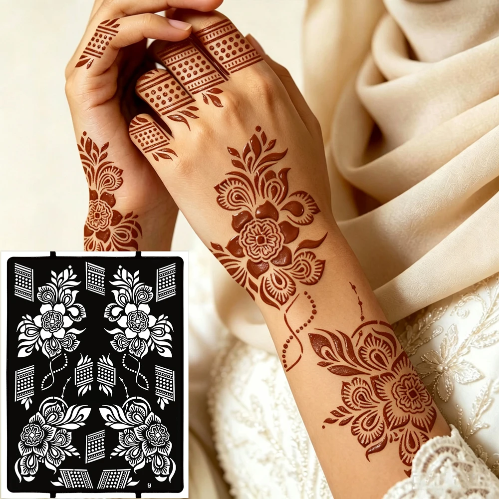 1pc Mehndi Design Stencil for Women Henna Tattoo Stencil for Hand Foot Flower Tattoo Template Wedding Festivall Body Painting