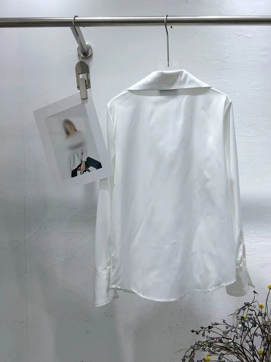 GALCAUR الصلبة تقسم الفطريات شيك قميص الإناث الوقوف طوق كم طويل فضفاض أنيق فاخر المرأة قمصان الخريف الاسلوب المناسب