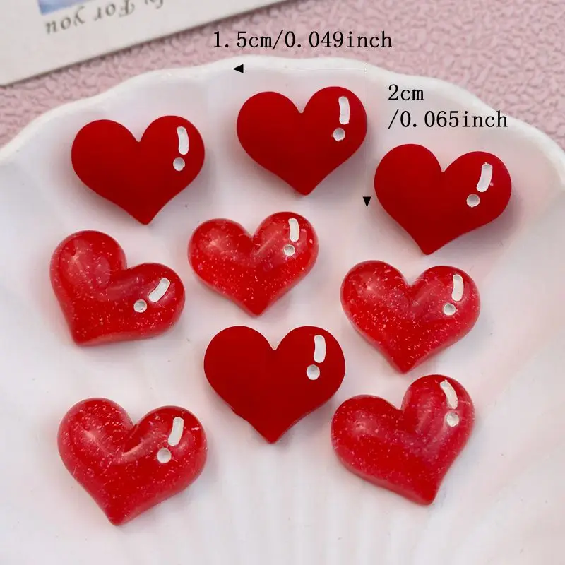 10Pcs New Cute Cartoon Valentine's Day Red Heart Series Flat Back Ornament Jewelry Bows Accessories