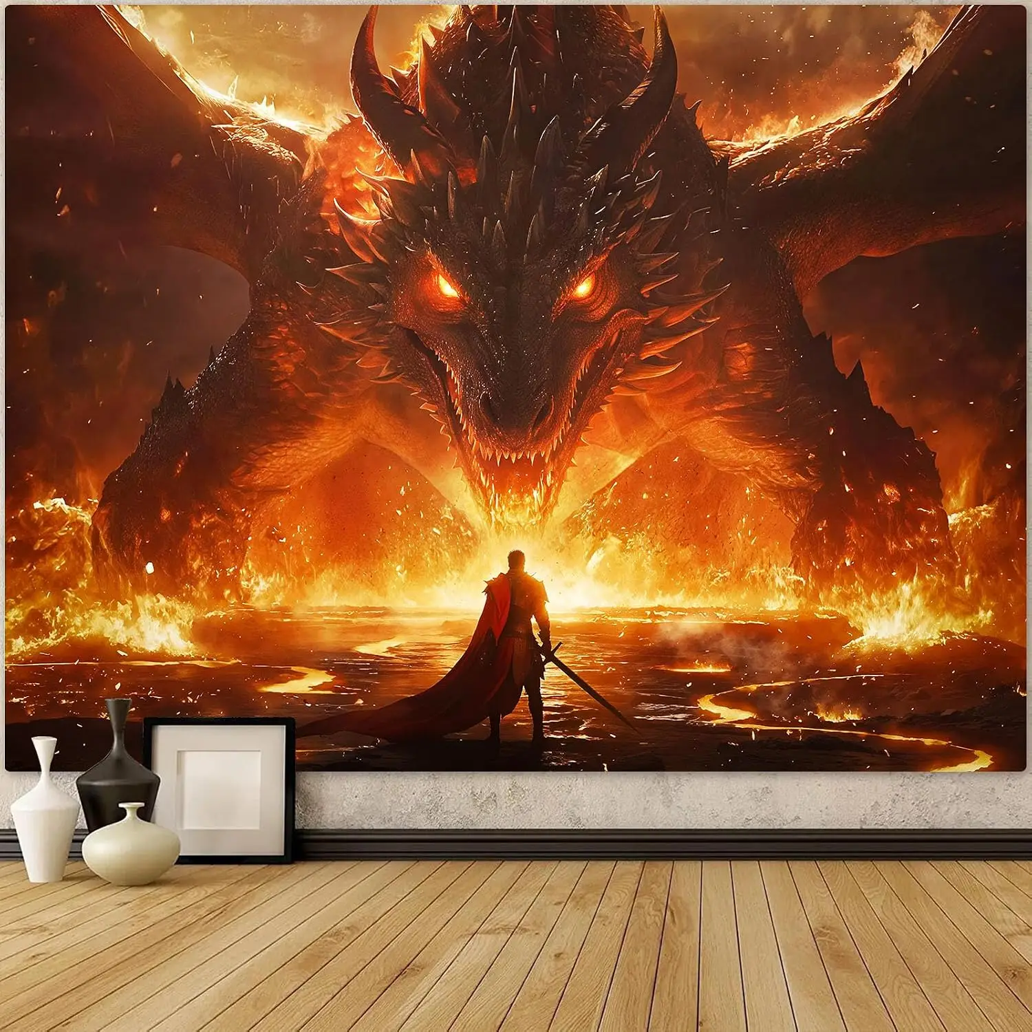 Epic Dragon Fantasy Tapestry Wall Hanging 150x300cm Mythological Art Decor for Gaming Man Cave Room