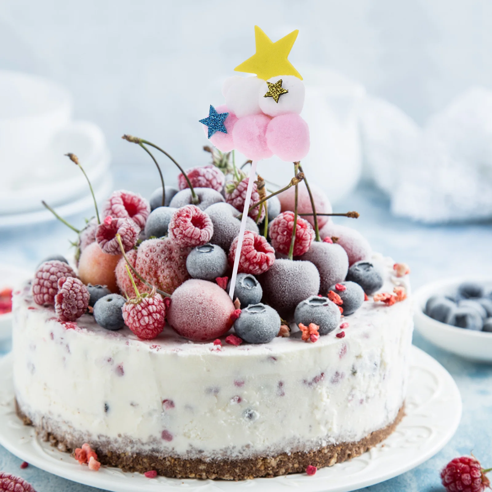 

10Pcs Cake Pompom Toppers Decorative Cupcake Picks Birthday Party Dessert Pompom Decorations Cake Decorations Dessert Picks