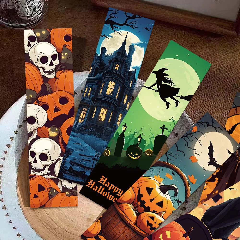 30pcs Halloween Bookmarks Reading Books Labeling Paper Cards Students Creative Holiday Gifts Decorating Pages Labeling Bookmarks
