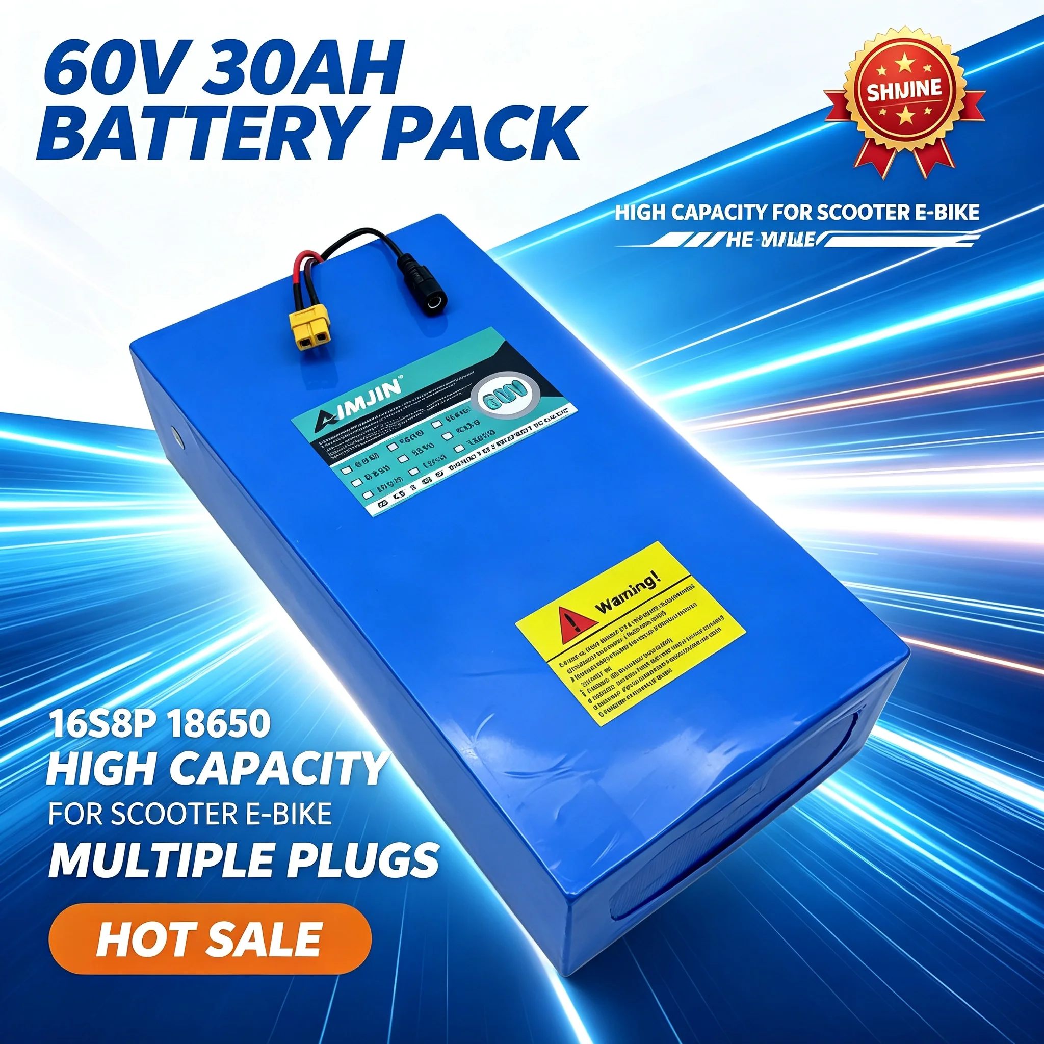 60V 30Ah 16S8P Lithium Ion Battery Pack 1000-2000W high-power Built-in 30A BMS suitable for scooter motorcycle charging battery