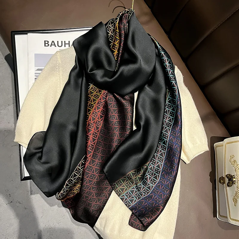 New Simulated Silk Fashion Scarf Women's Shirt Decoration Scarf Geometric Chain Color blocked Commuter Shawl for Elegant Women