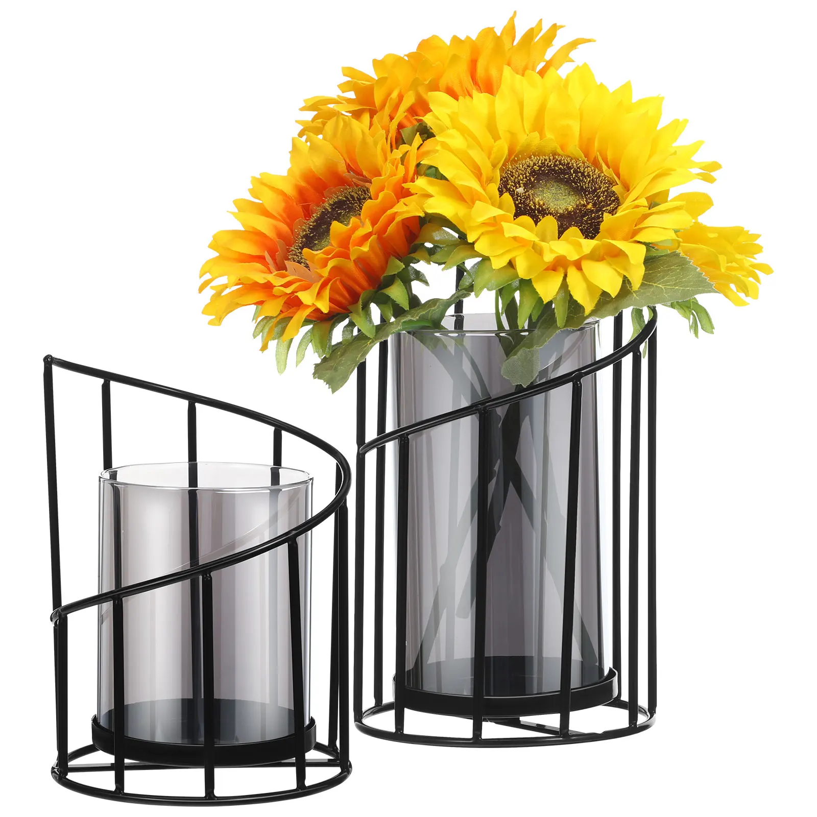 

2pcs Metal Geometric Candle Holder Desktop Metal Geometric Multifunctional Candlestick Flower Vase Ornaments for Wedding home