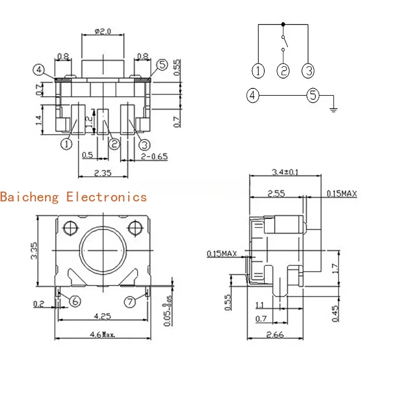 50PCS Mini side buttons 4.5 * 3 * 3.4 touch switch electronic portable digital device operation ribbon