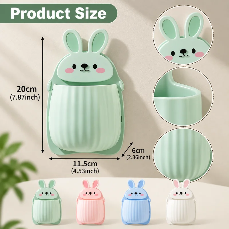 3-Piece Set of Cute Rabbit Wall-Mounted Storage Racks with Hooks, Available in Multiple Colors, Bathroom Sink Storage Rack, Can Hold Toothbrushes, Toothpaste, and Makeup Brushes, Space-Saving Creative Bathroom Decoration Accessories.