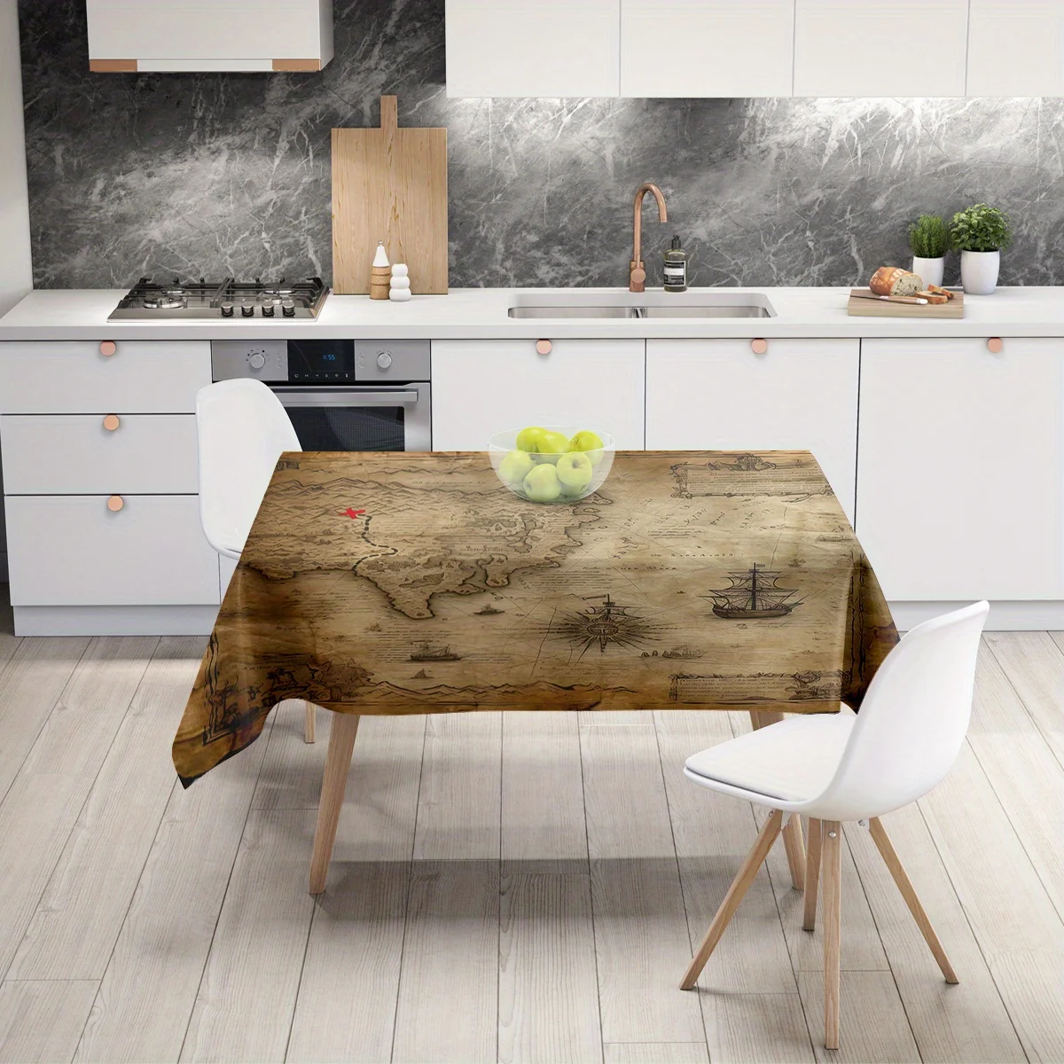 1pc, pirate-themed style, multi-sized tablecloth with vintage treasure map pattern, elegant