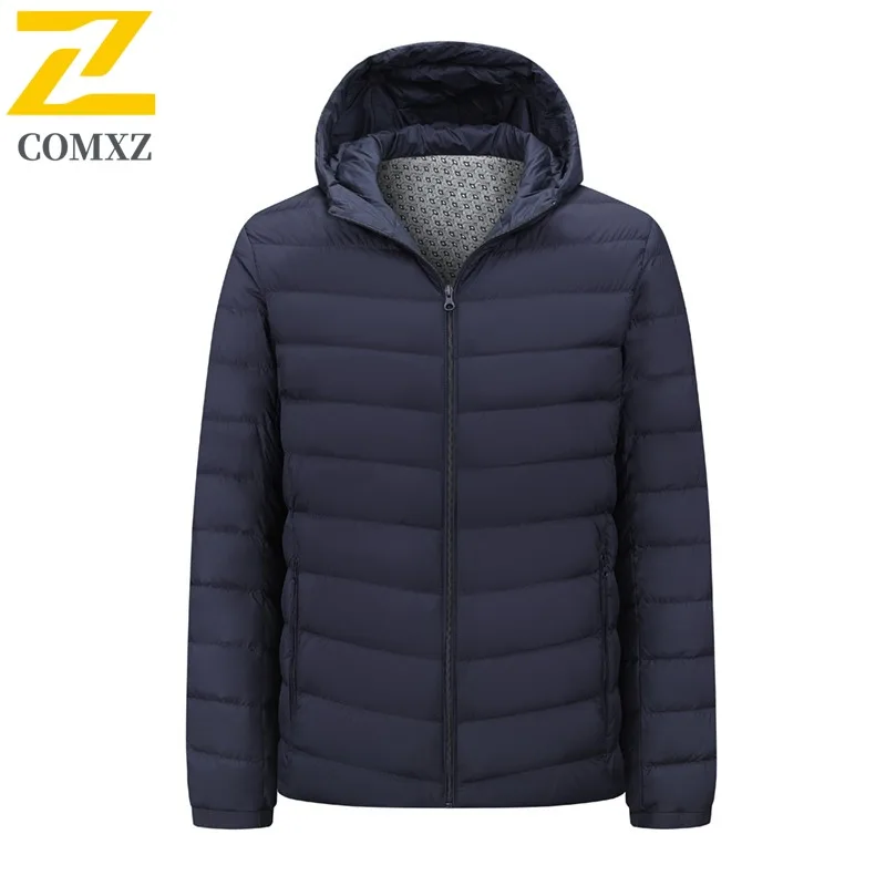 COMXZ 2025 Lightweight Warm Down Jacket Unisex Autumn Winter Casual Hooded Duck Coat Fashion Cold Proof Comfort Fit Outerwear