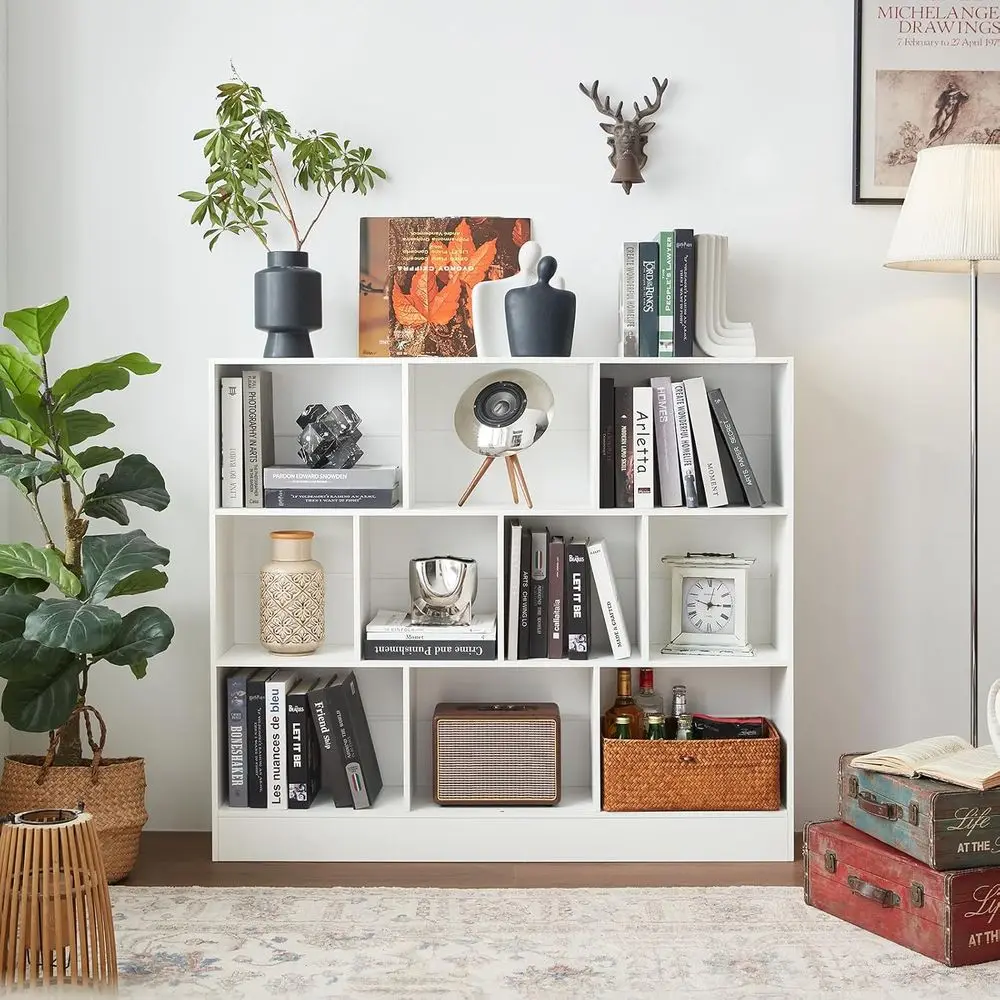 10 Cube 3 Tier Horizontal Wooden Bookcase for Storage and Display in Bedroom, Living Room, Office view 6