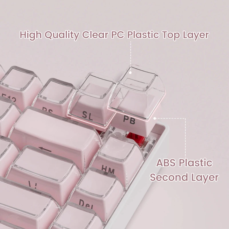 113 Key Crystal Pink Blue Side-lit Shine Through Backlit Keycaps OEM Profile For MX Switch Mechanical Keyboard