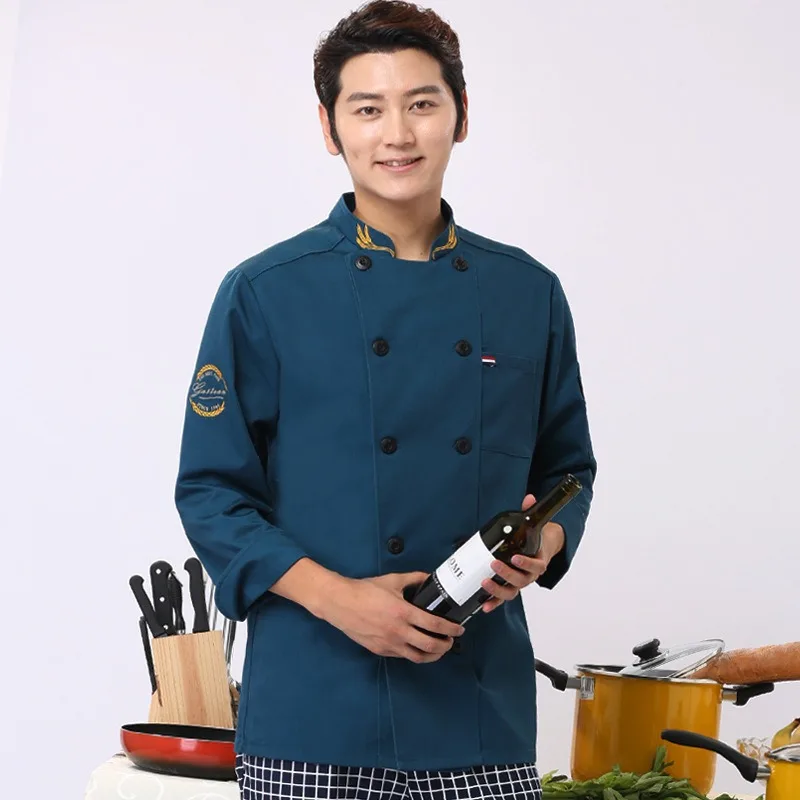 Catering Chef Overalls Men's Hotel Restaurant Cafeteria Baking Pastry Back Kitchen Chef Clothes Long Sleeves
