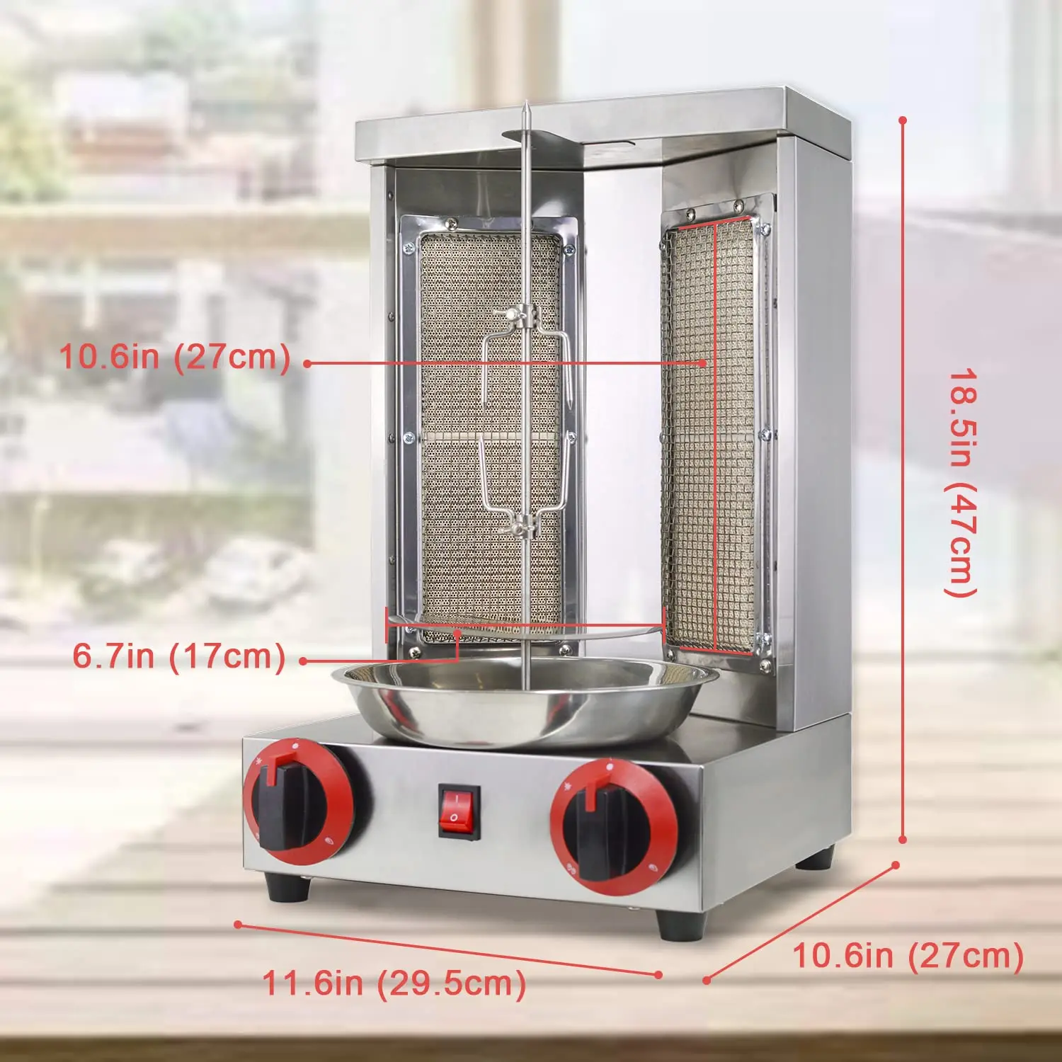 Máquina Kebab Grill Gas Vertical para asar, asador de carne giroscópico con 2 quemadores para restaurante, hogar y jardín