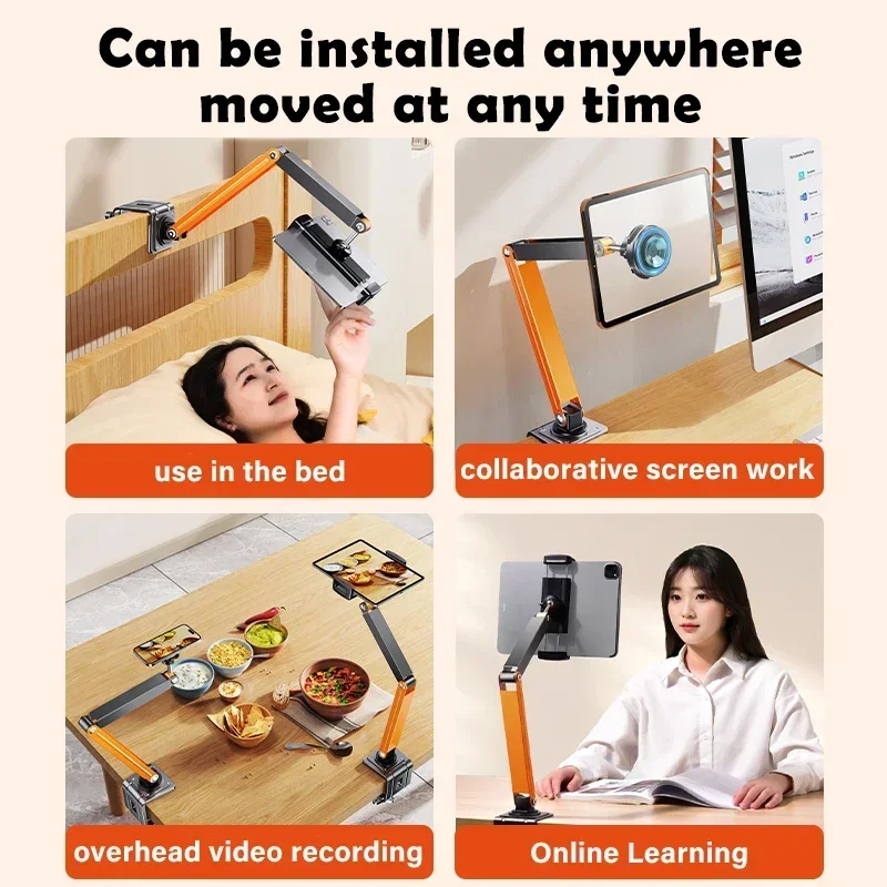 Oatsbasf 금속 태블릿 스탠드 홀더 클립 책상 침대 옆 360 °   4.7-13.5인치용 회전식 휴대폰 홀더 iPad용 안정적인 클램프 마운트