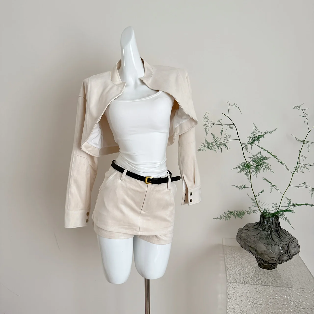 Women's Spring Autumn Three Pieces Skirt Set Lady Long Sleeve Short Jacket + Slim Camisole + Slim Mini Skirt
