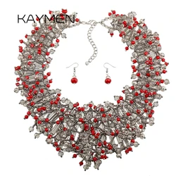 Luxury Crystal Statement Necklace Set Handmade Beaded Fashion Choker with Earrings - Elegant Women's Jewelry Gift