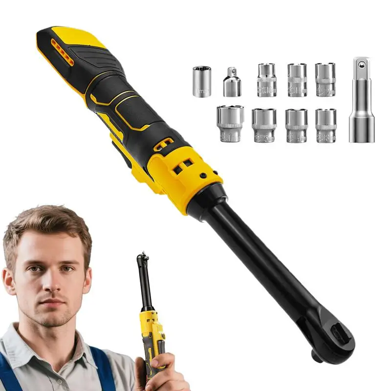 

Cordless Ratchet Wrench 21V Cordless Socket Wrench 3/8 Inch Power Tool With Drive & Extension Bar For Mechanical Industrial Home