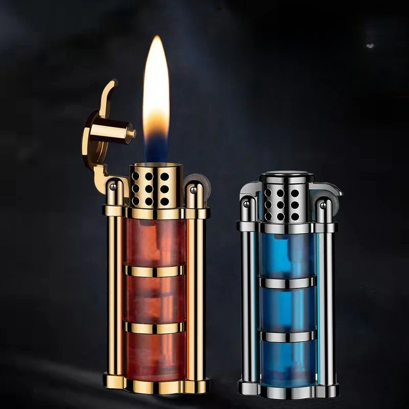 Transparent Grinding Wheel Old-fashioned Retro Lighter Inflatable Classic Windproof Open Flame Lighter Cigarette Accessory Gift