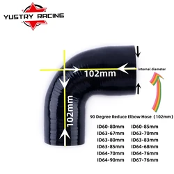 Black 3-PLY Lenght:102mm 90 Degree Elbow Silicone Hose Intercooler Coupler Reducer Turbo ID(mm):60 63 64 67 68 70 76 80 83 85 90