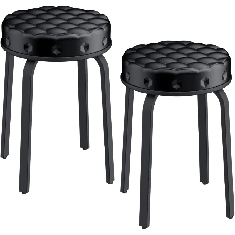 

Bar Stool Set of 2, 18.5 Inch Backless Round PU Leather Stool with Metal Legs, Modern Stackable Upholstered Short Stools Chairs