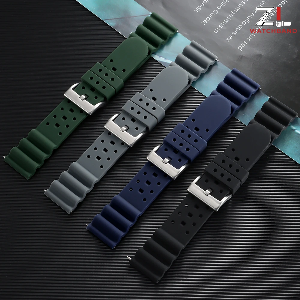 High Tensile Silicone Strap 20mm 22mm Quick Release Sport Waterproof Men Breathable Rubber Replace Bracelet Watch Band for Seiko