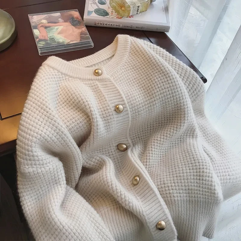 

Gentle Style Soft Knitted Sweater Jacket For Women Spring Autumn Single Breasted Cardigan Sweater O-Neck Knitted Coat Short Tops
