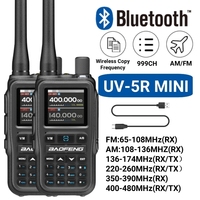 2PCS Baofeng UV 5R Mini Walkie Talkie Air Band UHF/VHF 999channel FM Bluetooth Programming Type-C Camping Ham Radio Upgrade 5R