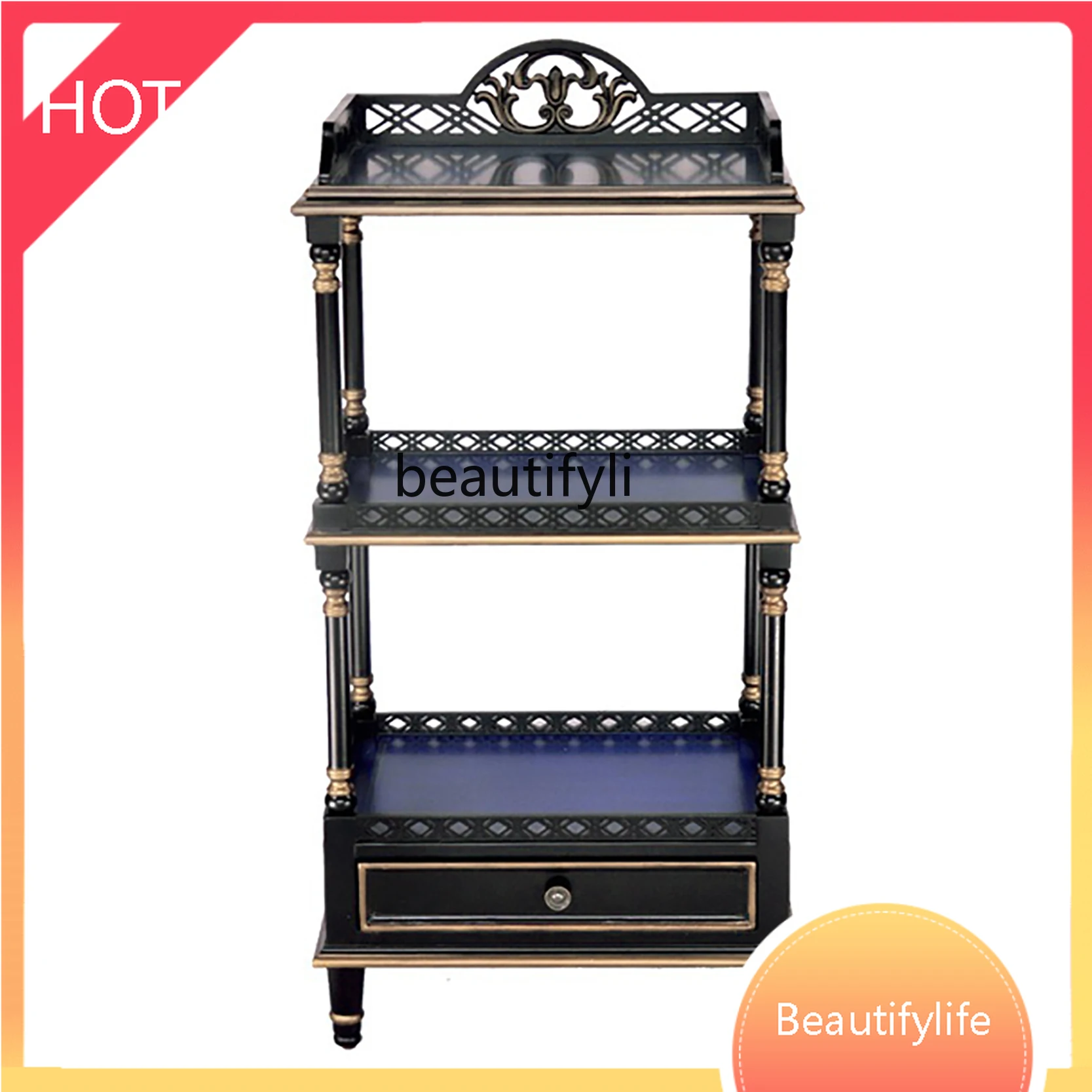American Shelf Bedroom Painted Three-Tier Floor-Standing Hollow Decoration Shelf Retro Storage Shelf