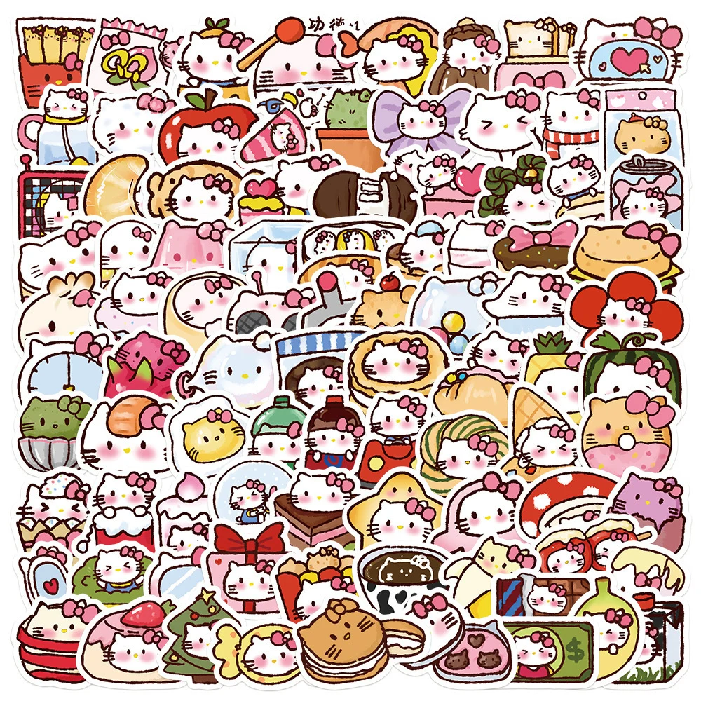 10/30/50/90pcs Kawaii Food Kitten Stickers Cute Sanrio Kitty Anime Kids Sticker Toy DIY Phone Case Suitcase Guitar Cartoon Decal