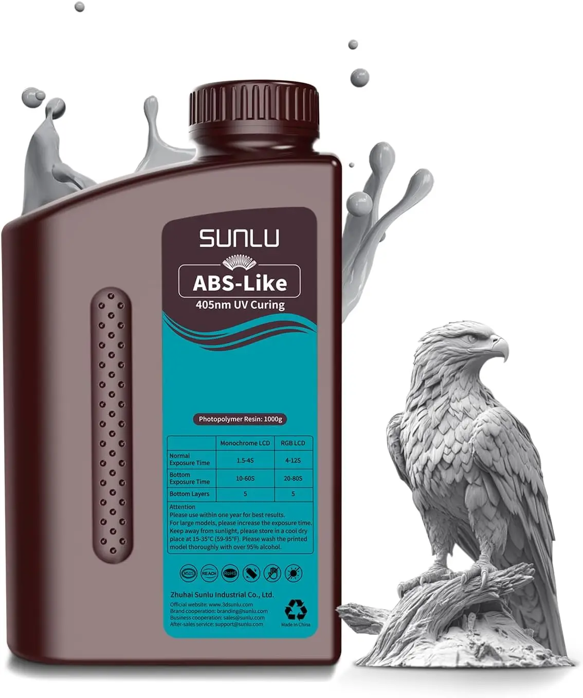 Żywica SUNLU ABS Like 405nm 1KG, fotopolimer utwardzany promieniami UV, o niskim zapachu i niskim stopniu kurczliwości, do drukarek 3D LCD/DLP/SLA 2K 4K 6K 8K — zdjęcie produktu 4