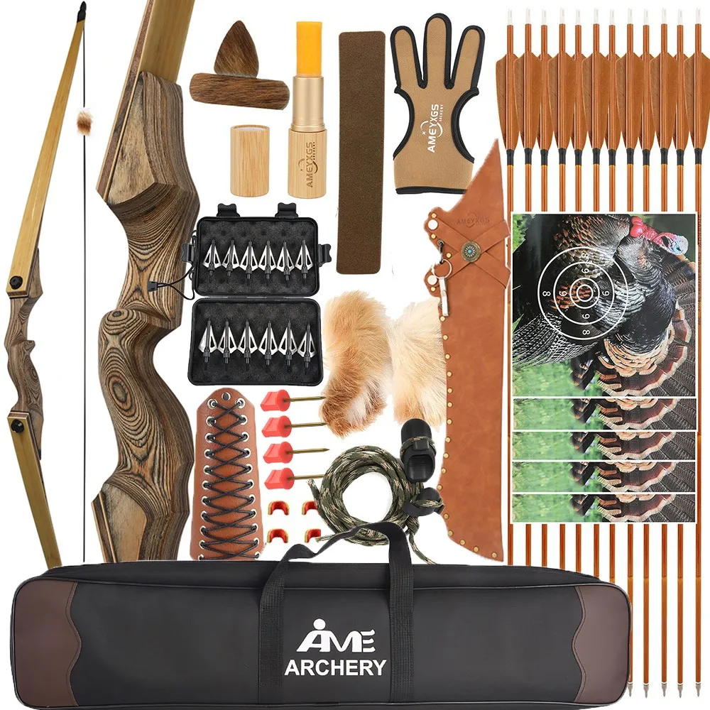 

Archery Longbow Bow Arrow Kit 60" LH/RH Takedown Wooden Riser Bamboo Core Limbs 20-50lbs for Adults Hunting Shooting Sports