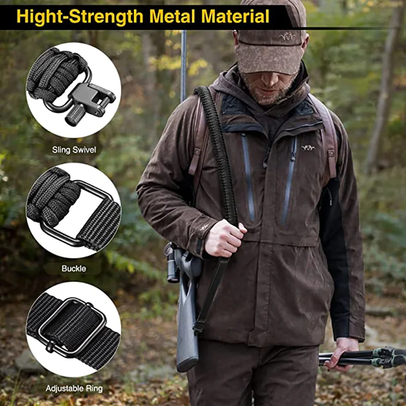 Outdoor Rifle Sling com Tri-Lock Swivel, 550 Paracord Sling, Tactical 2 Point, Shotgun Strap, Ar 15 Acessórios, Caça Engrenagem - view 3
