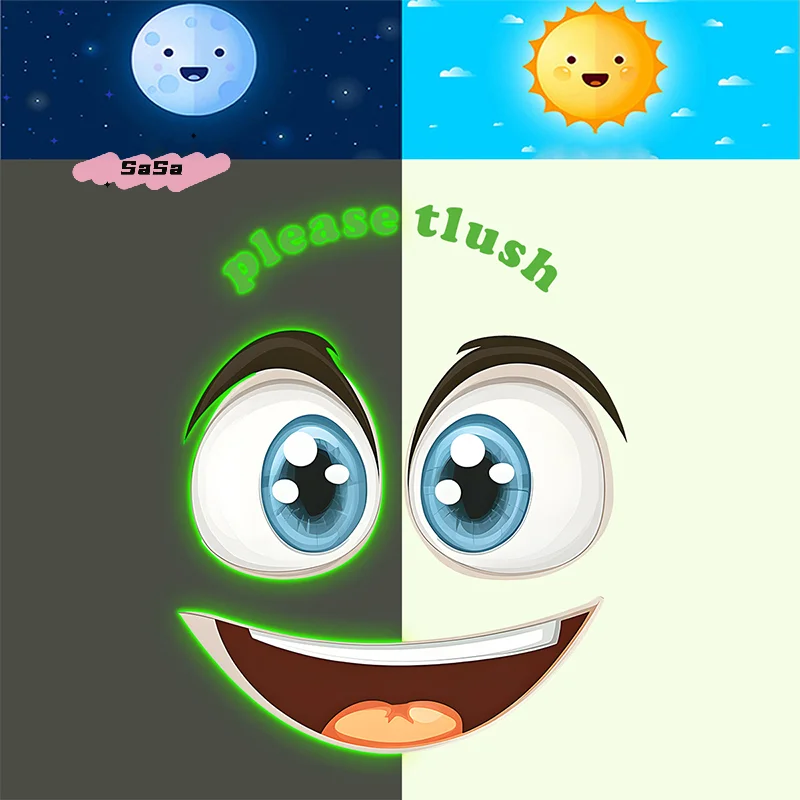 S-1 Pc Glow-in-the-Dark Funny Face Toilet Stickers Waterproof Removable Self-Adhesive PVC Decals Bathroom Decor Wall Stickers
