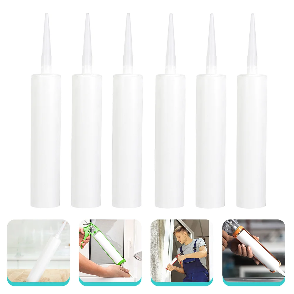 

6 Pcs Empty Plastic Bottle Trimable Tip Caulk Tube Tubes Sealant Plunger Caps Caulking Refillable Glass Glue Grout Tiles