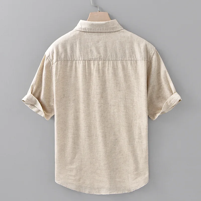 

2025 Spring Summer New Breathable Thin Cotton Linen Short Sleeve Shirts for Men Clothing Simple Turn-down Collar Shirts DC206