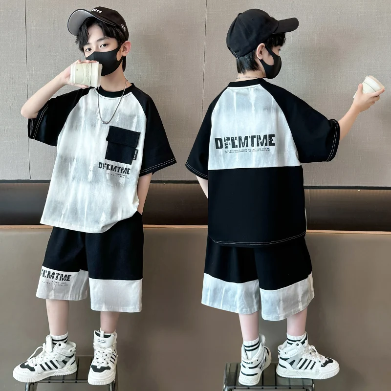 

Boys Clothes Sets With Front Pocket 2025 Summer New Tshirts + Shorts Children's Clothes High Quality Kids Boy Sport Suits 5-14T