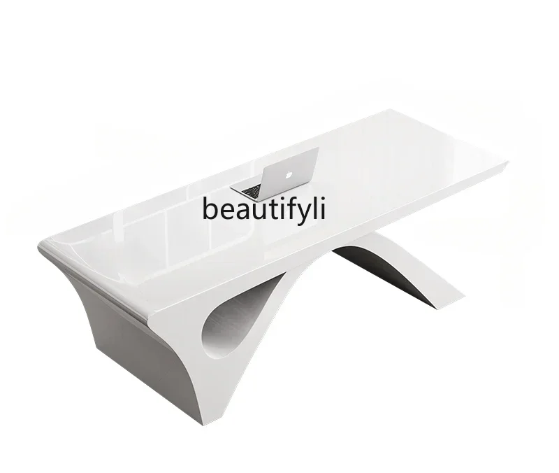 Light Luxury Paint Boss Desk Simple Modern White Negotiation Manager Desk Beauty Salon Medical Beauty Consultation Table